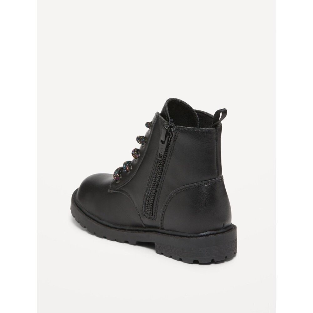 Old Navy Faux-Leather Side-Zip Black Boots Toddler Girls XS Black Sparkle Laces - Picture 10 of 13